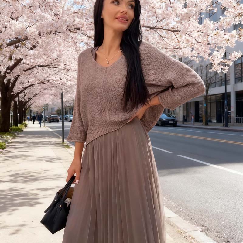 Ensemble élégant composé d'un pull en maille et d'une jupe en tulle