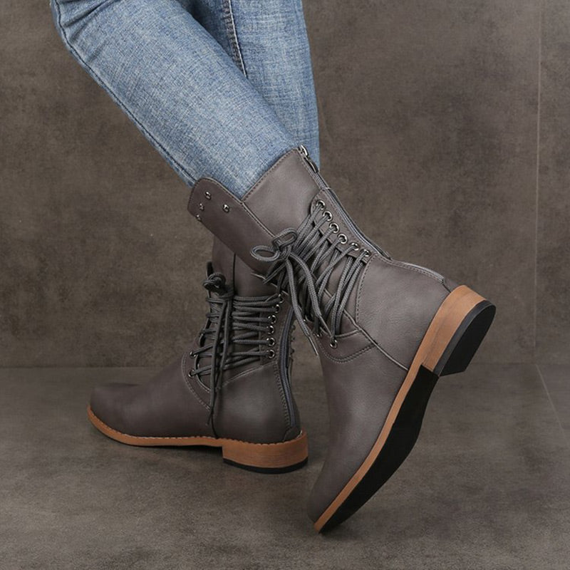 Bottines à Lacets à Talon Bas et à Bout Rond pour Femmes