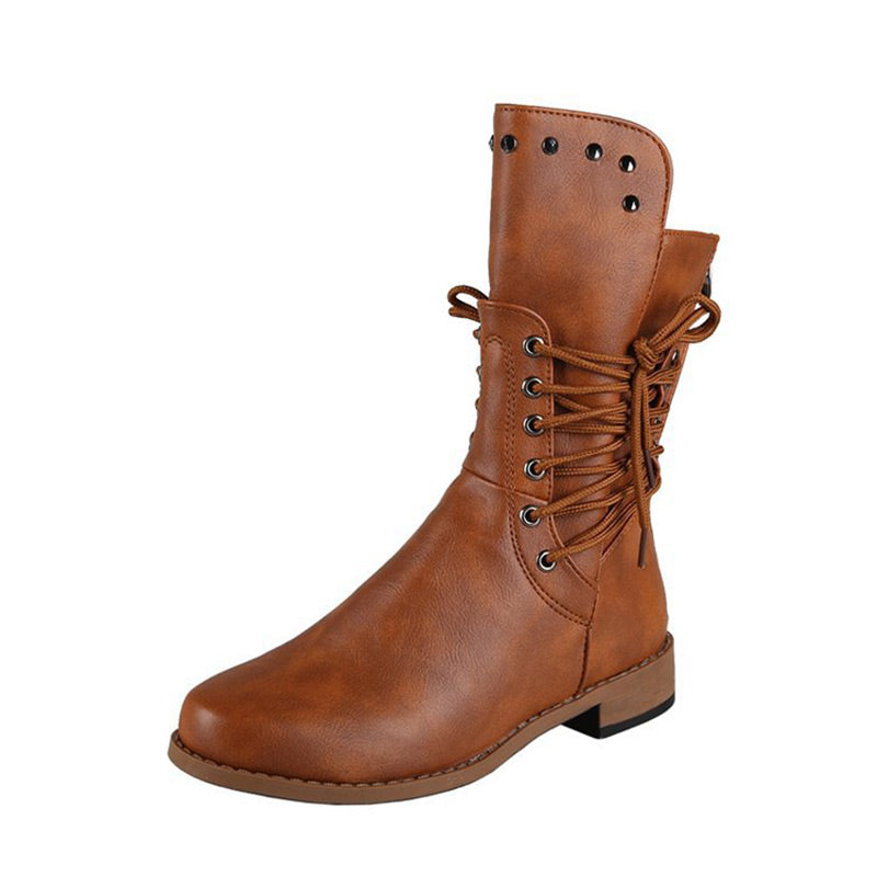 Bottines à Lacets à Talon Bas et à Bout Rond pour Femmes