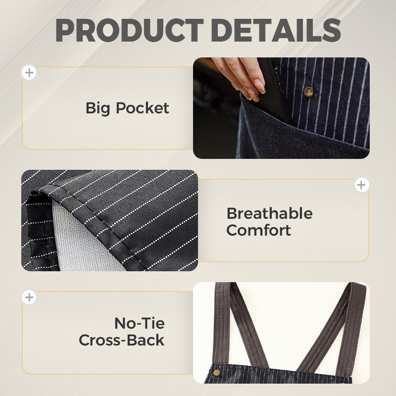 Tablier imperméable à bretelles croisées avec serviette à main amovible