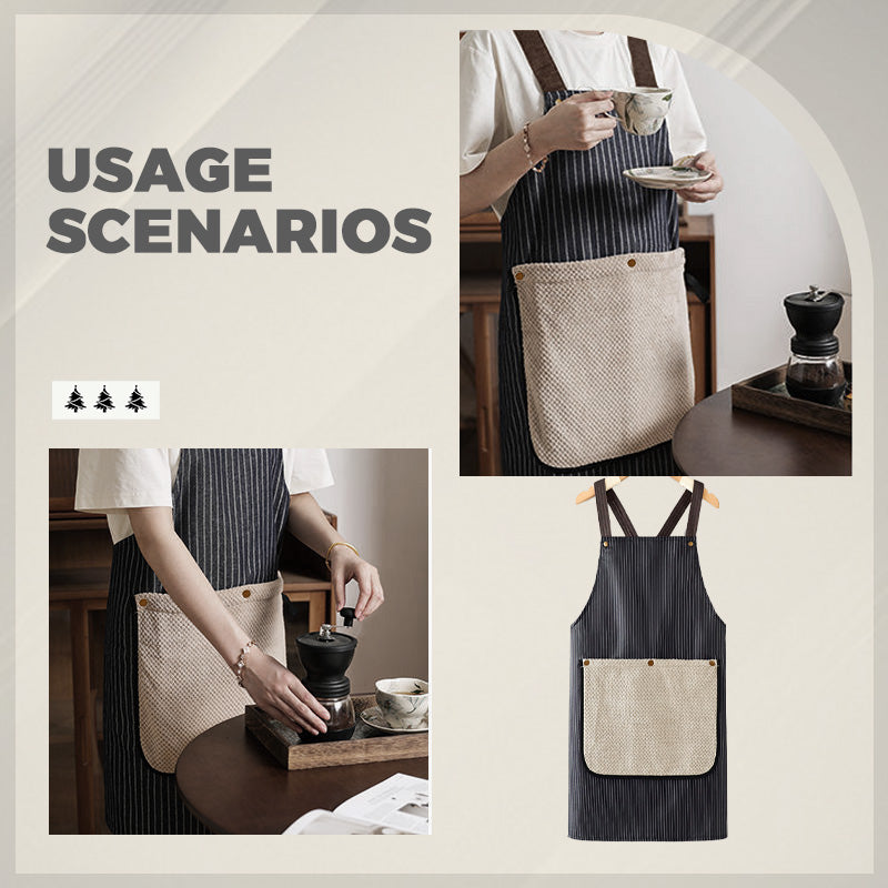 Tablier imperméable à bretelles croisées avec serviette à main amovible