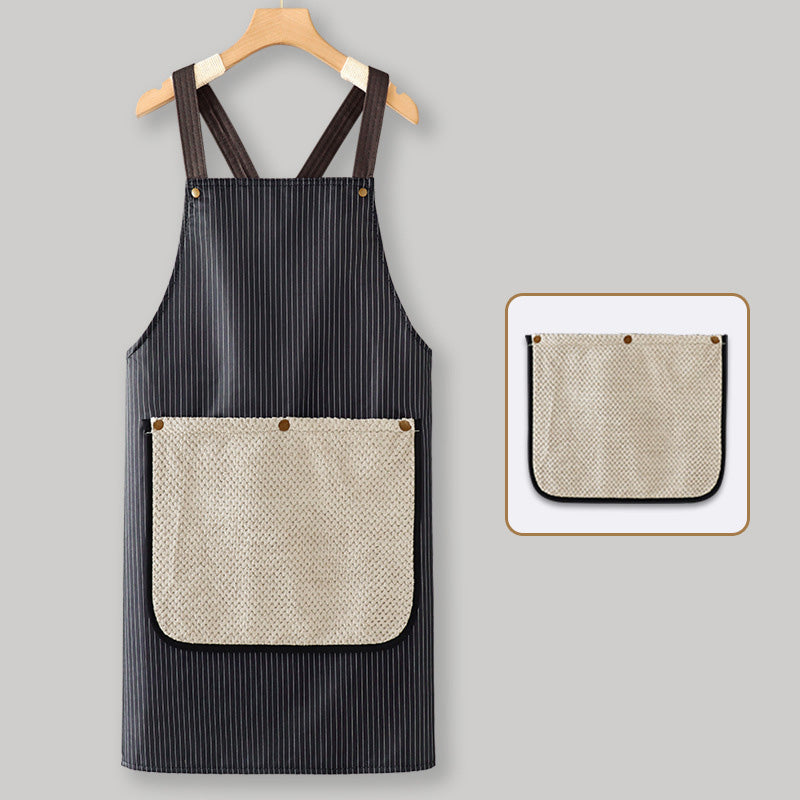 Tablier imperméable à bretelles croisées avec serviette à main amovible