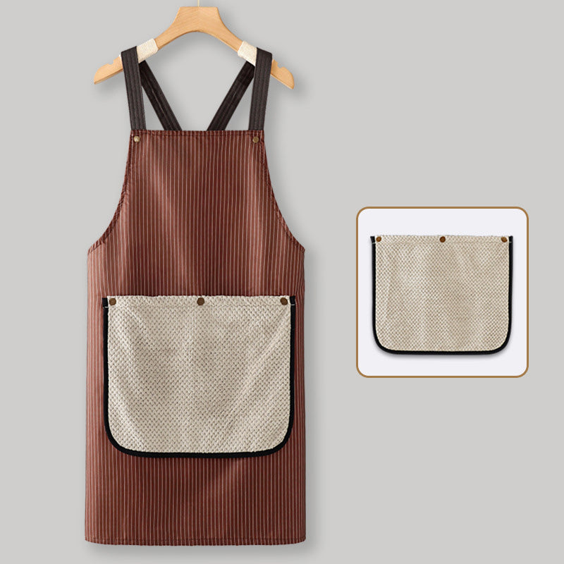 Tablier imperméable à bretelles croisées avec serviette à main amovible