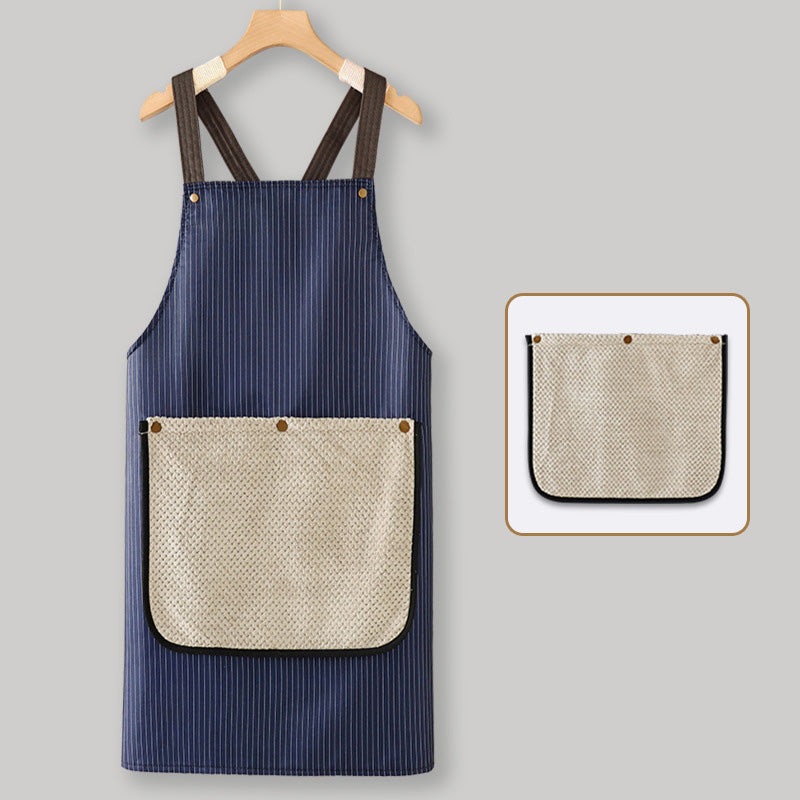 Tablier imperméable à bretelles croisées avec serviette à main amovible