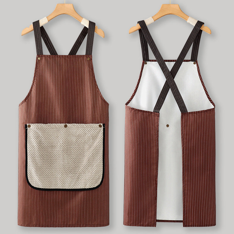 Tablier imperméable à bretelles croisées avec serviette à main amovible