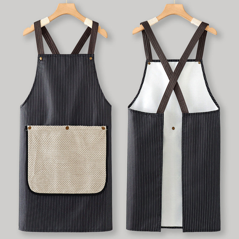 Tablier imperméable à bretelles croisées avec serviette à main amovible