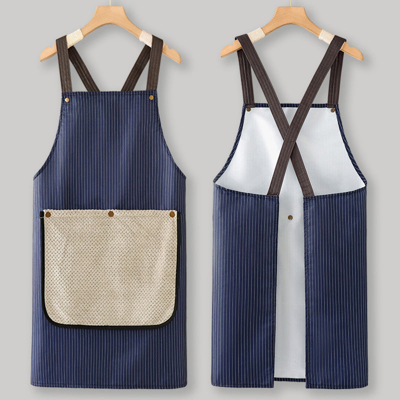 Tablier imperméable à bretelles croisées avec serviette à main amovible