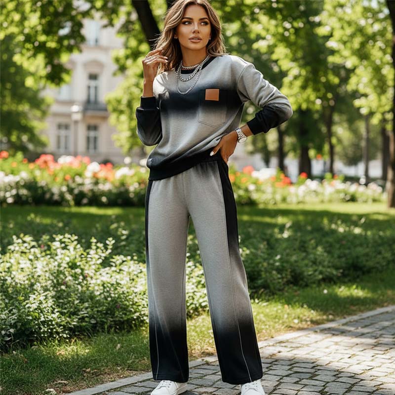 🔥Offres spéciales - Ensemble décontracté pour femme avec haut et pantalon dégradés
