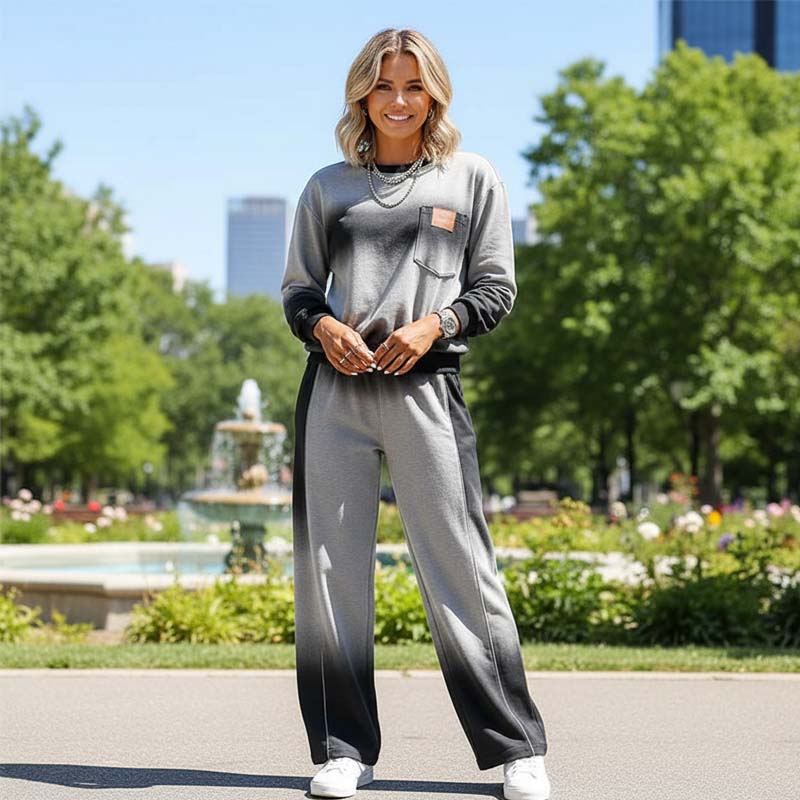 🔥Offres spéciales - Ensemble décontracté pour femme avec haut et pantalon dégradés