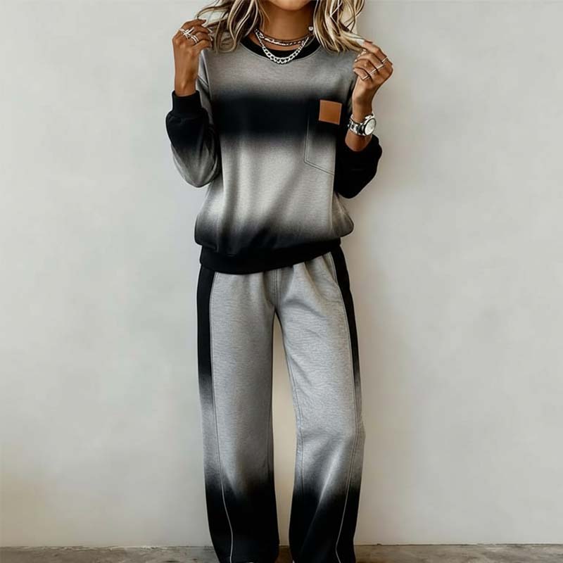 🔥Offres spéciales - Ensemble décontracté pour femme avec haut et pantalon dégradés