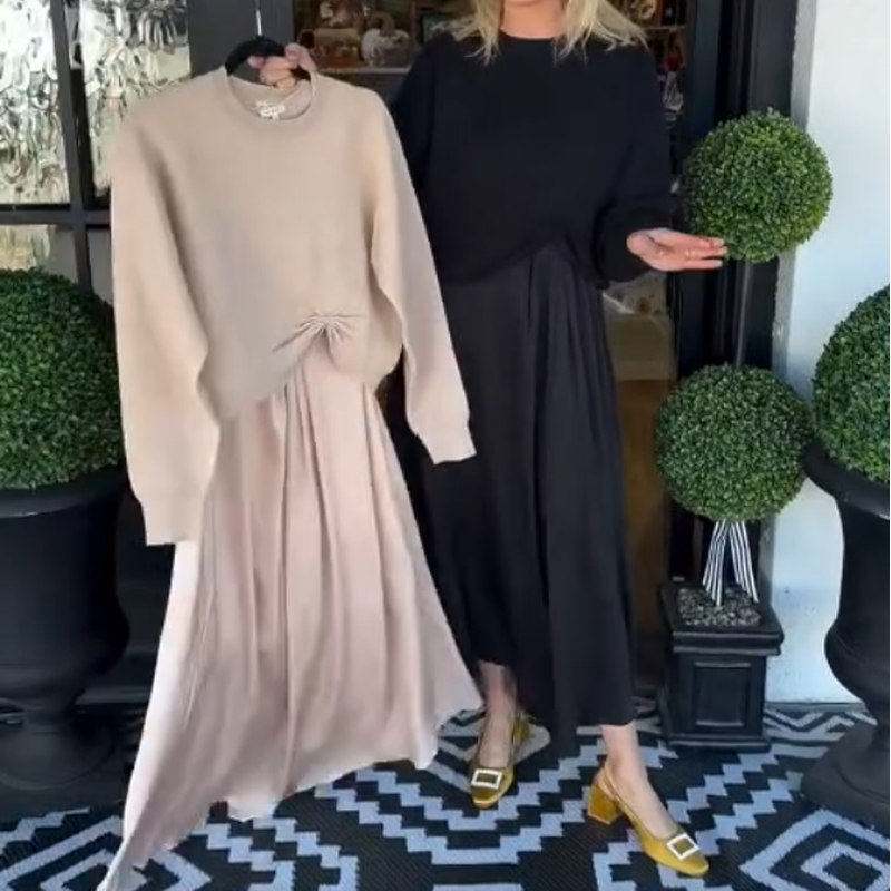 Élégant ensemble 2 pièces pour femmes : haut Twist-Knot et robe longue