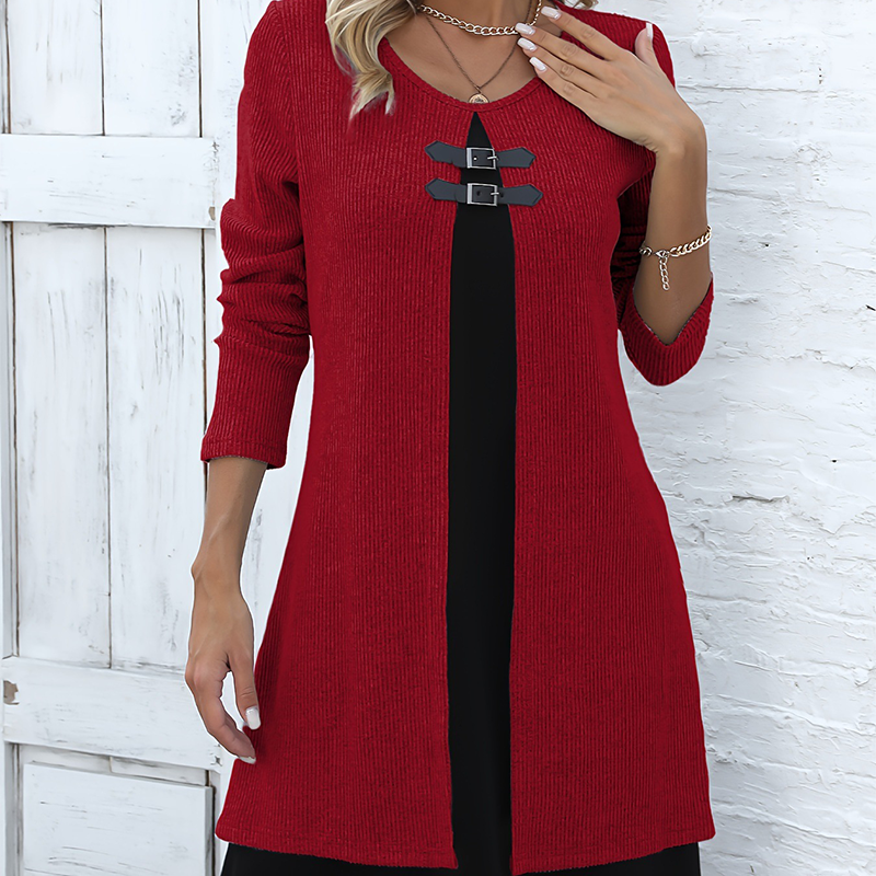 Robe deux pièces fausse A-line mi-longue pour femme