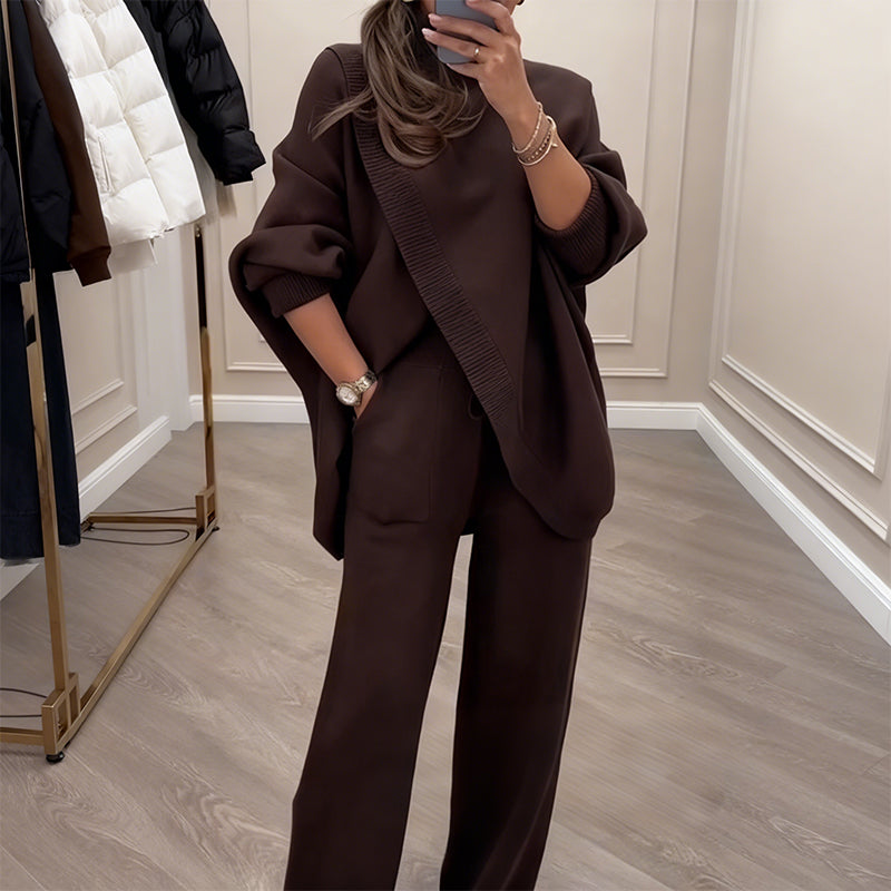 🔥 59 % DE RÉDUCTION ! NOUVEAU ! Ensemble 2 pièces femme – Pull asymétrique + pantalon large, coupe ample et tissu doux, ultra confortable 👚✨ ✅ Livraison gratuite
