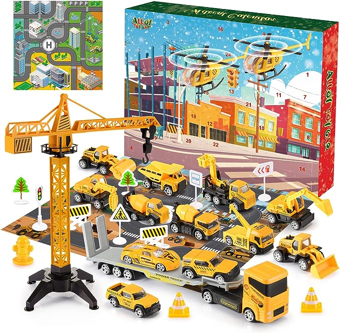🚗 60% DE RÉDUCTION! 🎁 CALENDRIER DE L'AVENT GARÇON - 24 Jours de Chantier Miniature, Véhicules Alliés avec Outils Réalistes 👷🔧