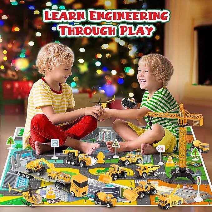 🚗 60% DE RÉDUCTION! 🎁 CALENDRIER DE L'AVENT GARÇON - 24 Jours de Chantier Miniature, Véhicules Alliés avec Outils Réalistes 👷🔧