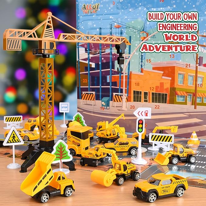 🚗 60% DE RÉDUCTION! 🎁 CALENDRIER DE L'AVENT GARÇON - 24 Jours de Chantier Miniature, Véhicules Alliés avec Outils Réalistes 👷🔧