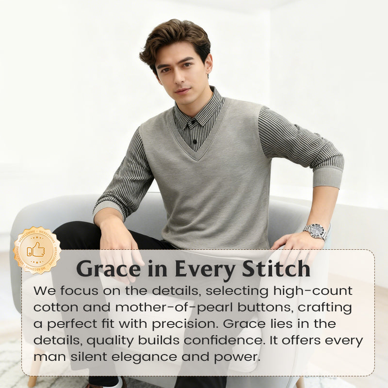 Ensemble deux pièces décontracté pour homme composé d'un pull et d'une chemise en tricot