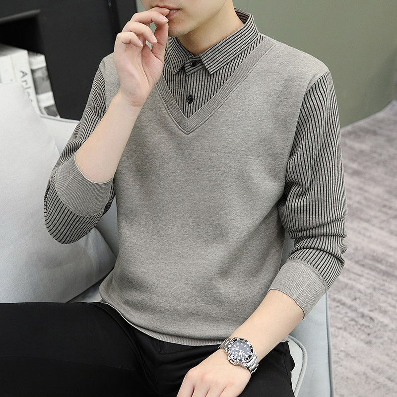Ensemble deux pièces décontracté pour homme composé d'un pull et d'une chemise en tricot