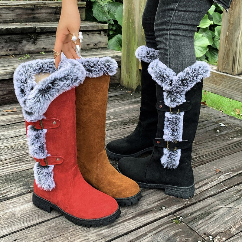Bottes de neige mi-mollet épaisses en peluche pour femmes