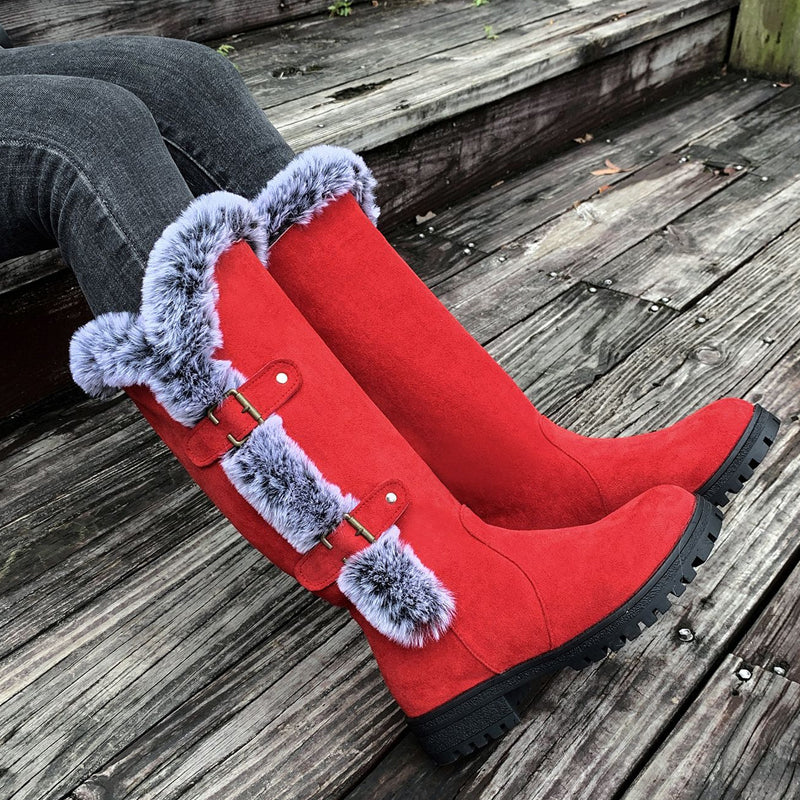 Bottes de neige mi-mollet épaisses en peluche pour femmes