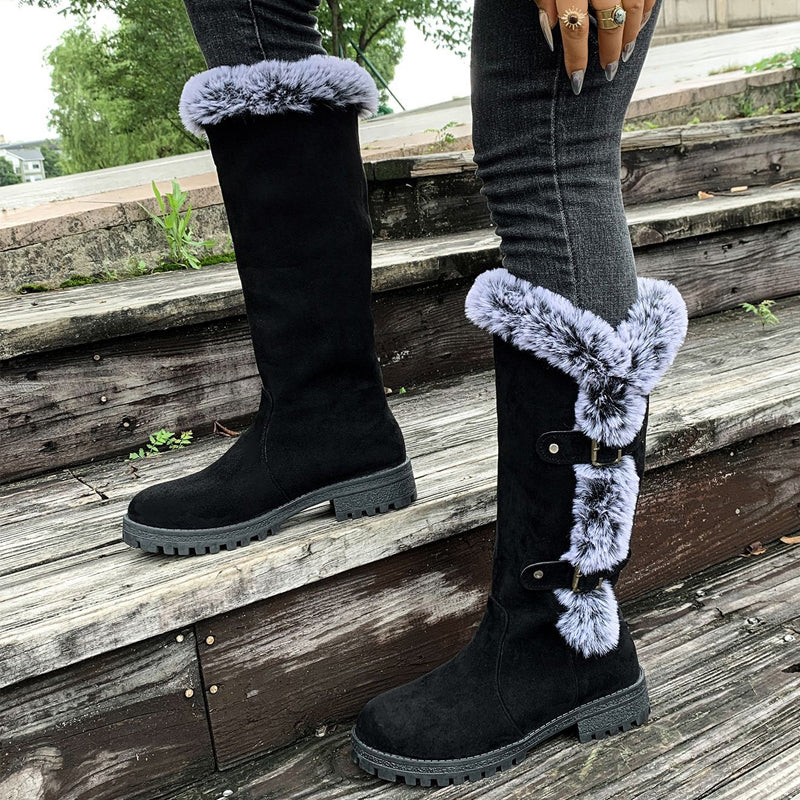 Bottes de neige mi-mollet épaisses en peluche pour femmes
