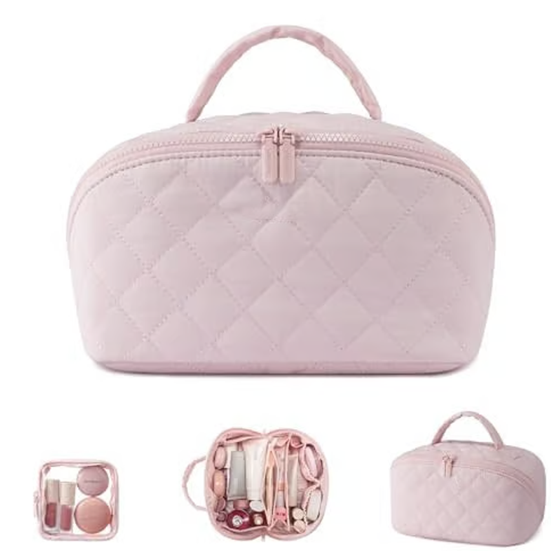 🔥 50% DE RÉDUCTION ! ✨ Trousse de Maquillage Grande Capacité - Pochette Amovible, Design Matelassé Élégant, Idéale pour Voyage 💄🧳