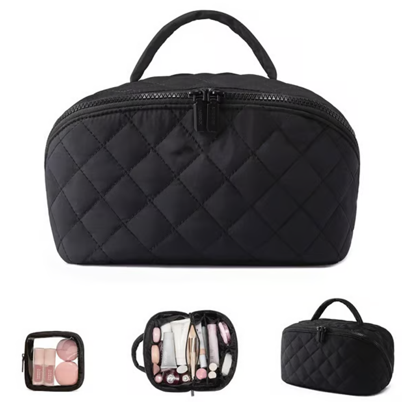 🔥 50% DE RÉDUCTION ! ✨ Trousse de Maquillage Grande Capacité - Pochette Amovible, Design Matelassé Élégant, Idéale pour Voyage 💄🧳