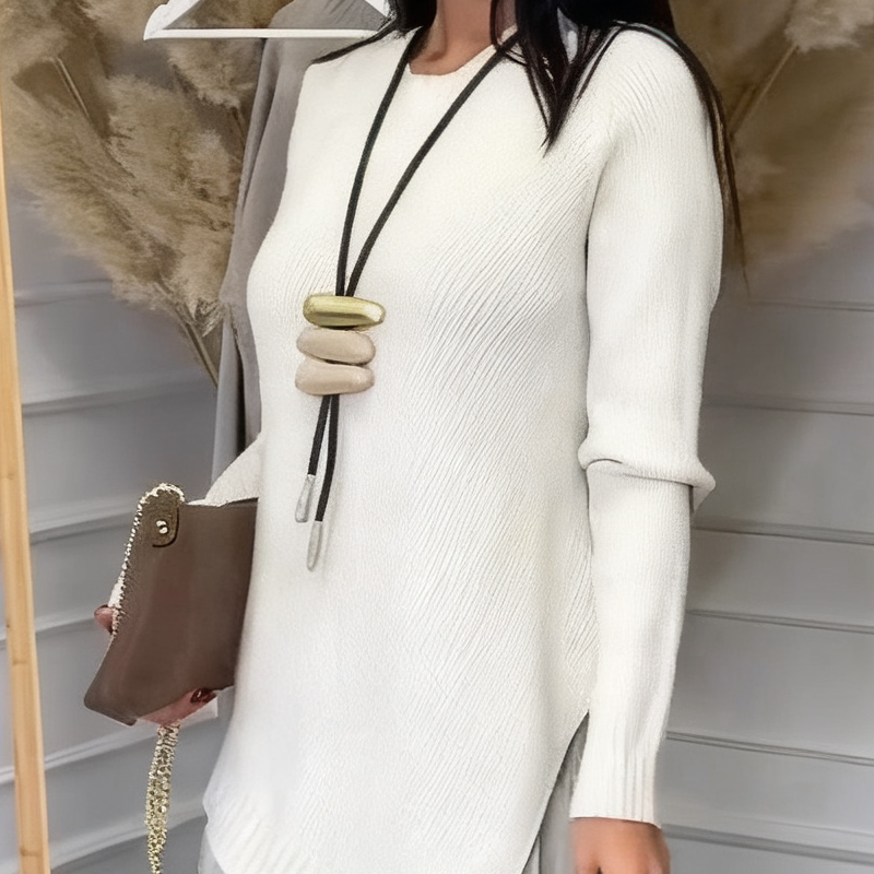 Ensemble 2 pièces pour femme : pull asymétrique et robe midi plissée à bretelles