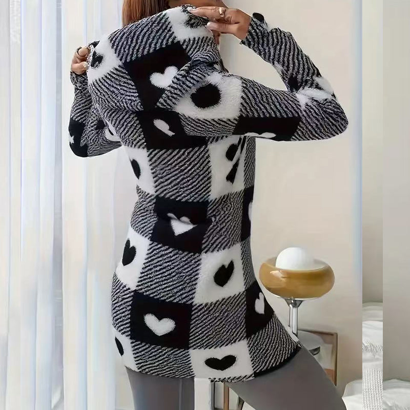 🔥Offres promotionnelles - Veste à capuche à carreaux avec fermeture éclair pour femme