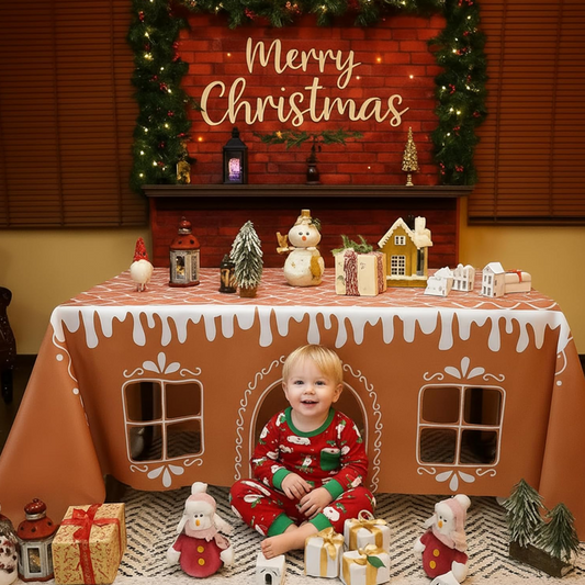 Nappe de Noël avec motif de maison en pain d'épices