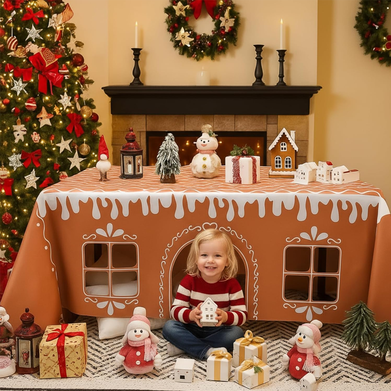 Nappe de Noël avec motif de maison en pain d'épices