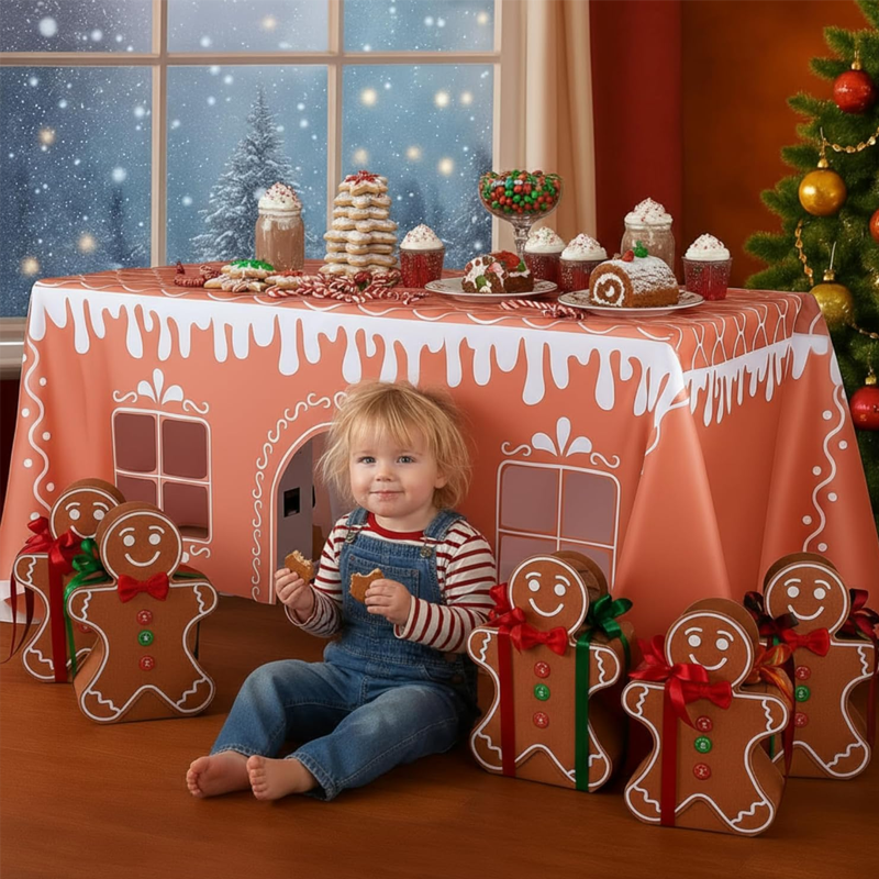 Nappe de Noël avec motif de maison en pain d'épices