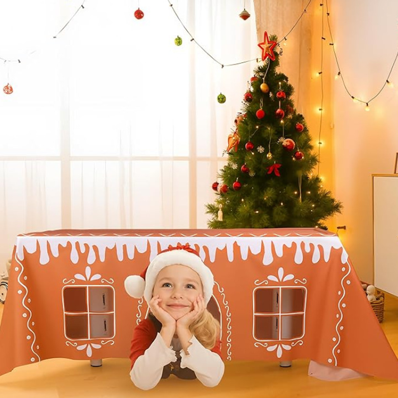Nappe de Noël avec motif de maison en pain d'épices