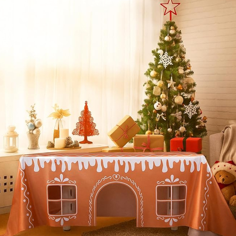 Nappe de Noël avec motif de maison en pain d'épices