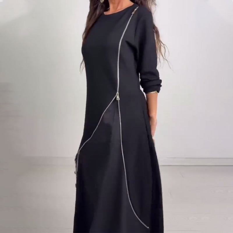 Robe longue à manches longues et coupe trapèze pour femme