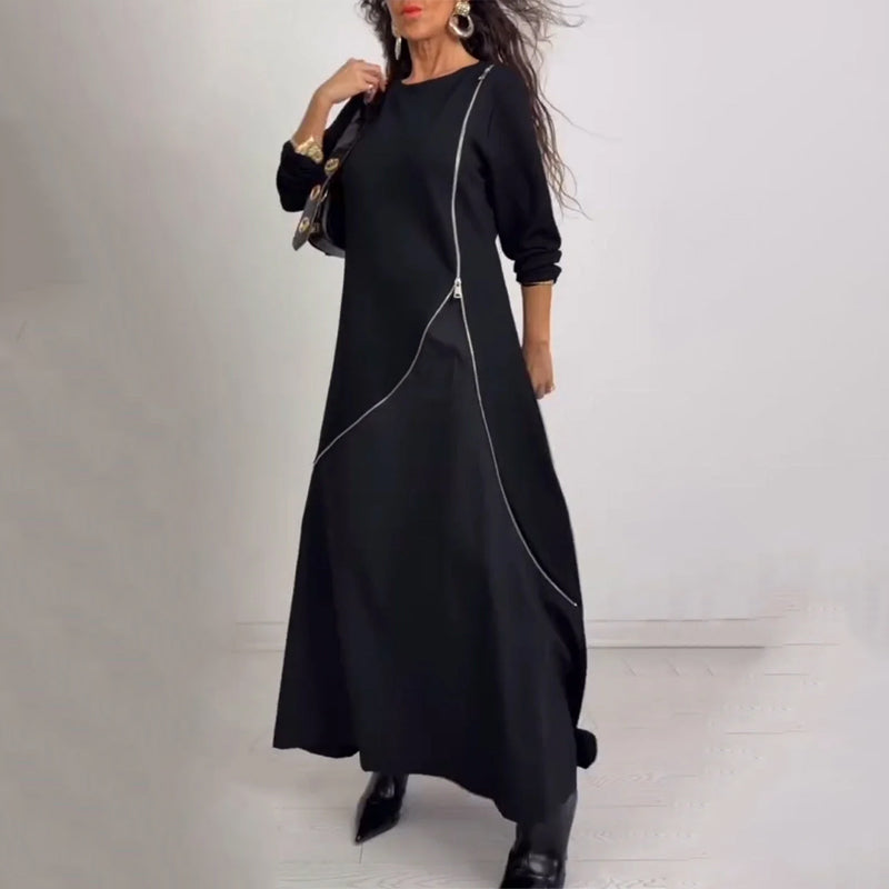 Robe longue à manches longues et coupe trapèze pour femme