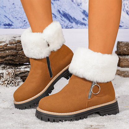 ✨Soldes d'hiver 2025👢Bottes de neige épaisses avec col en fourrure et fermeture éclair pour femmes, longueur cheville