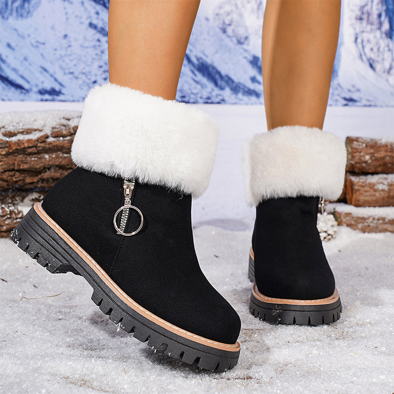 ✨Soldes d'hiver 2025👢Bottes de neige épaisses avec col en fourrure et fermeture éclair pour femmes, longueur cheville