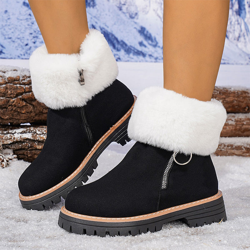 ✨Soldes d'hiver 2025👢Bottes de neige épaisses avec col en fourrure et fermeture éclair pour femmes, longueur cheville