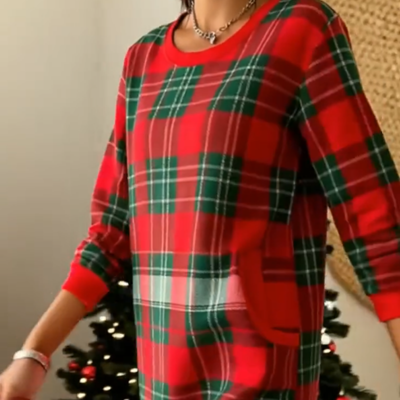 🎄Soldes de Noël 50 % DE RÉDUCTION👗Robe chemise à carreaux confortable pour femme avec poches🌟