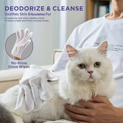 Gants de toilettage sans rinçage pour animaux domestiques avec effet neutralisant les odeurs