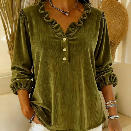 Haut à col en V et manches lanternes pour femme