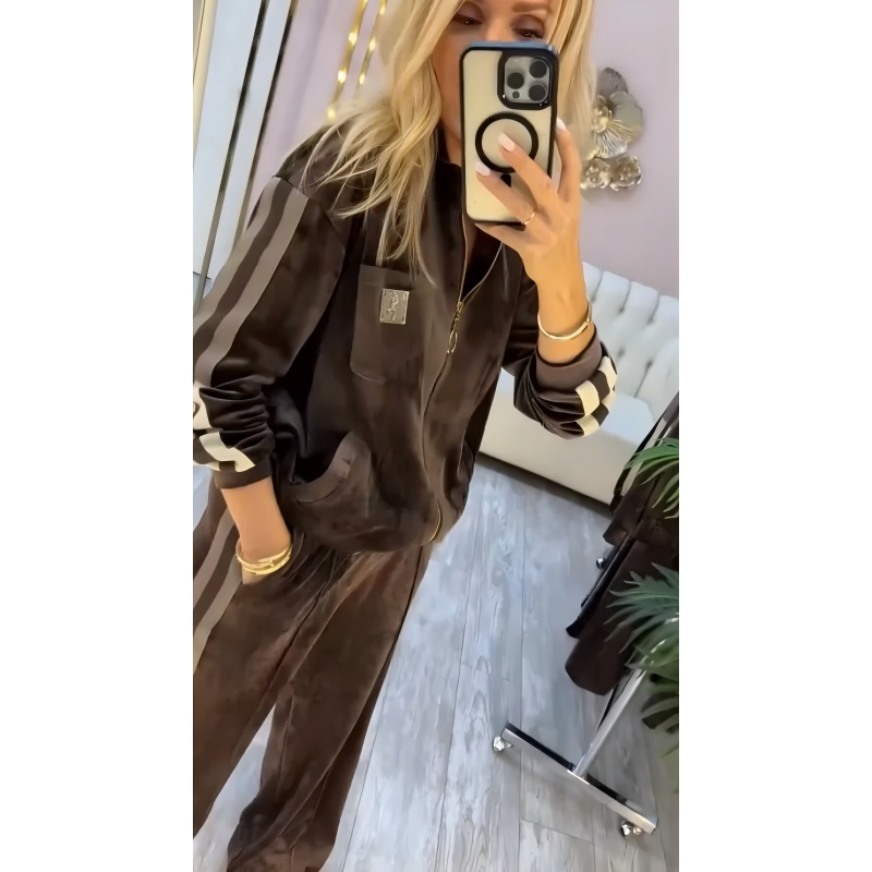 Ensemble survêtement en velours côtelé pour femme avec détails rayés