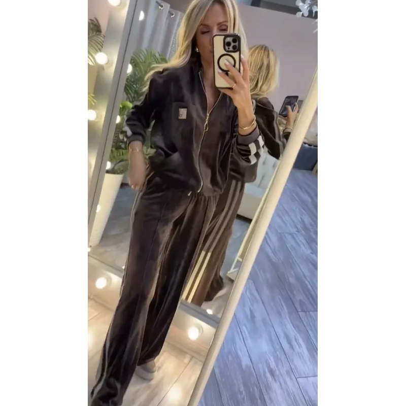 Ensemble survêtement en velours côtelé pour femme avec détails rayés