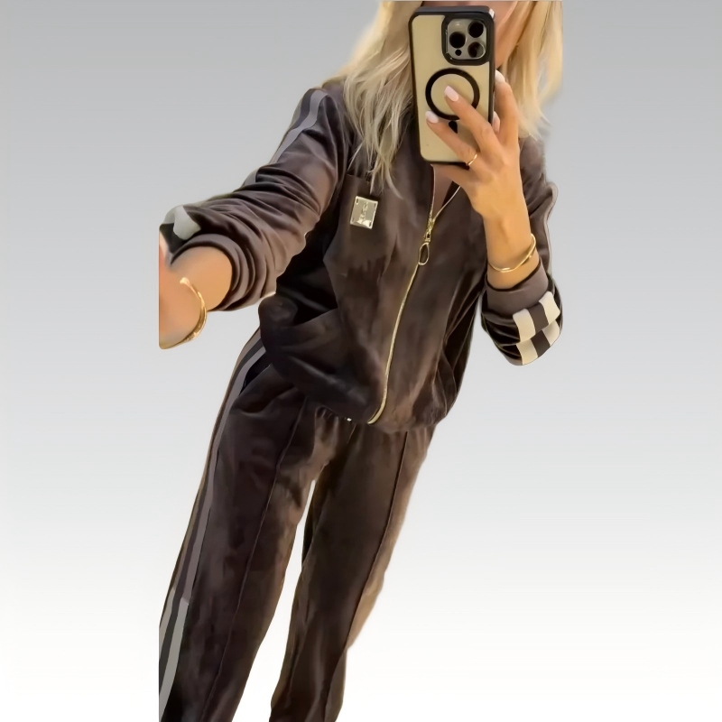 Ensemble survêtement en velours côtelé pour femme avec détails rayés