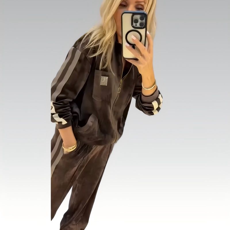 Ensemble survêtement en velours côtelé pour femme avec détails rayés