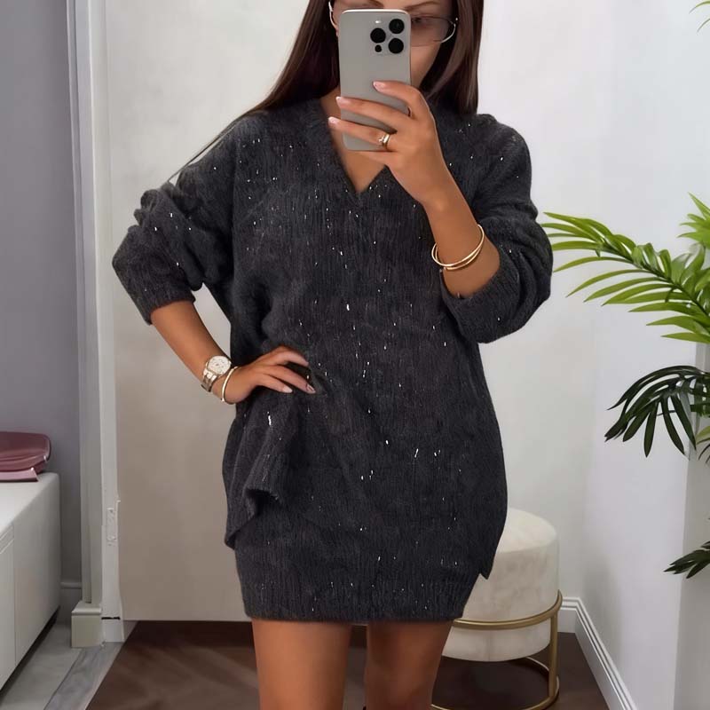 Ensemble chic pour femme composé d'un pull à manches longues et d'une jupe