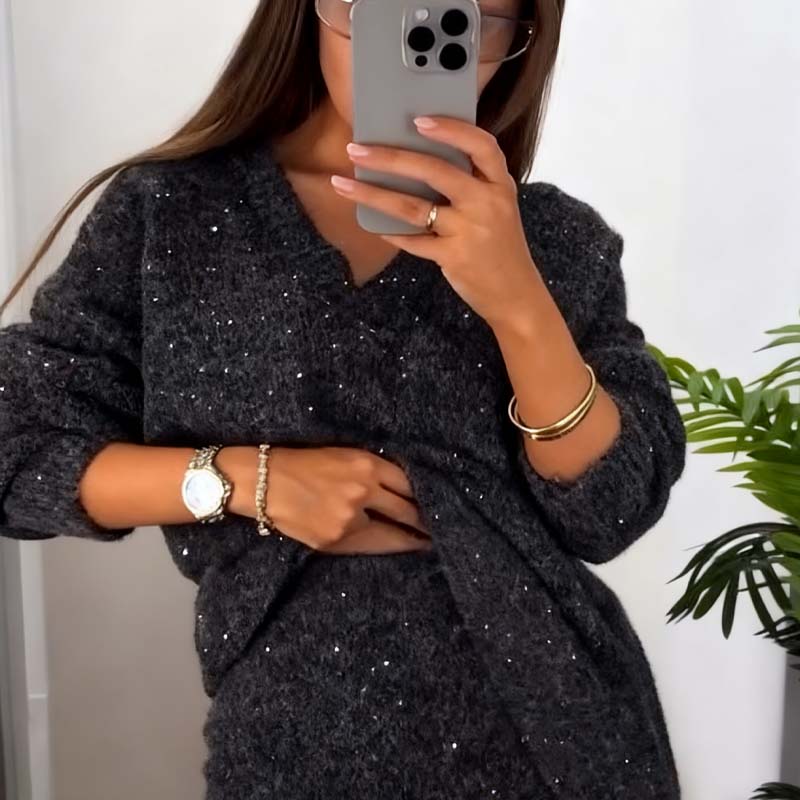 Ensemble chic pour femme composé d'un pull à manches longues et d'une jupe