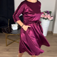 Robe midi en satin à manches 3/4 et col rond pour femme