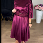 Robe midi en satin à manches 3/4 et col rond pour femme